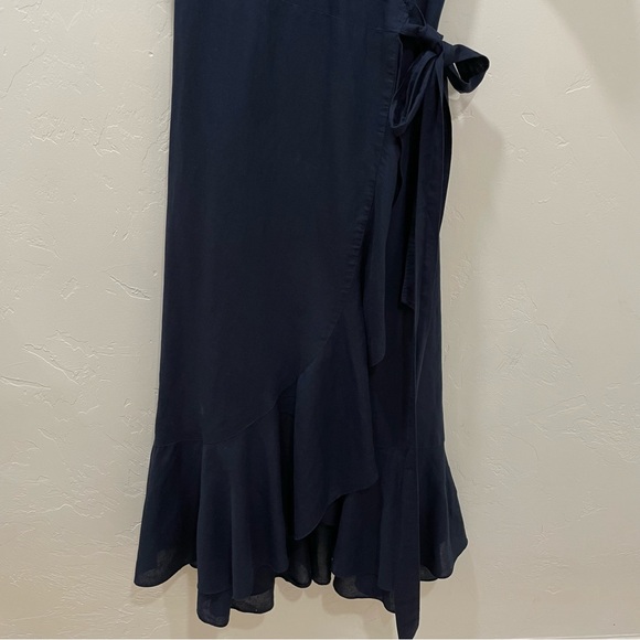 J.McLaughlin Aurora Linen Blend Navy True Wrap Dress Women’s Medium - Picture 10 of 15